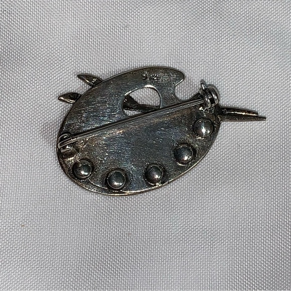 vintage 925 STERLING artist palette SEMI PRECIOUS paint CABOCHONS marcasite - Picture 4 of 15